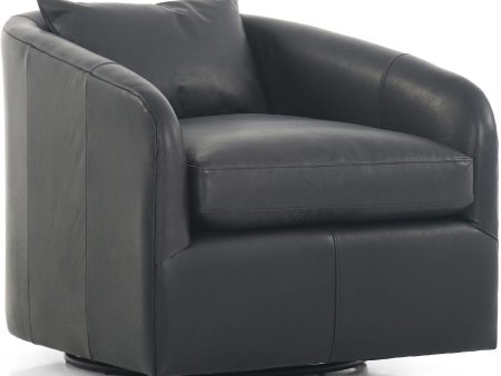 Topanga Swivel Leather Chair, Heirloom Black Hot on Sale