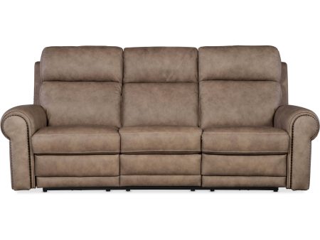 Duncan Leather Power Sofa, Kalahari Camel Online now