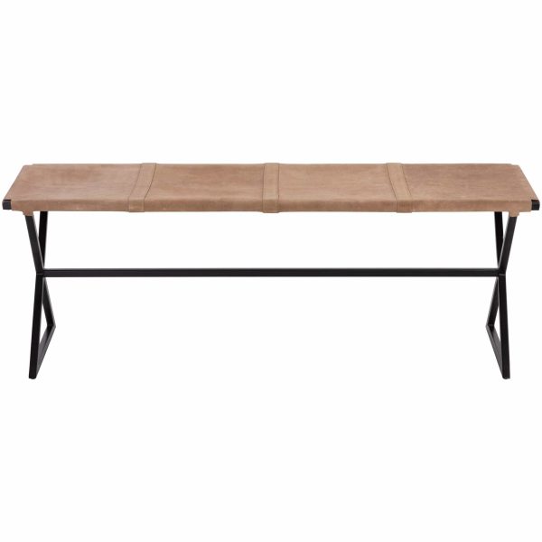 Elon Leather Bench, Sueded Light Tan Online