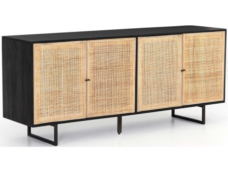 Carmel 4 Door Sideboard, Black Wash Cane Natural Online Sale