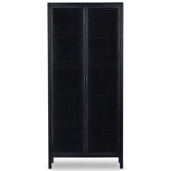 Caprice Tall Cabinet, Black Wash w Black Cane For Cheap