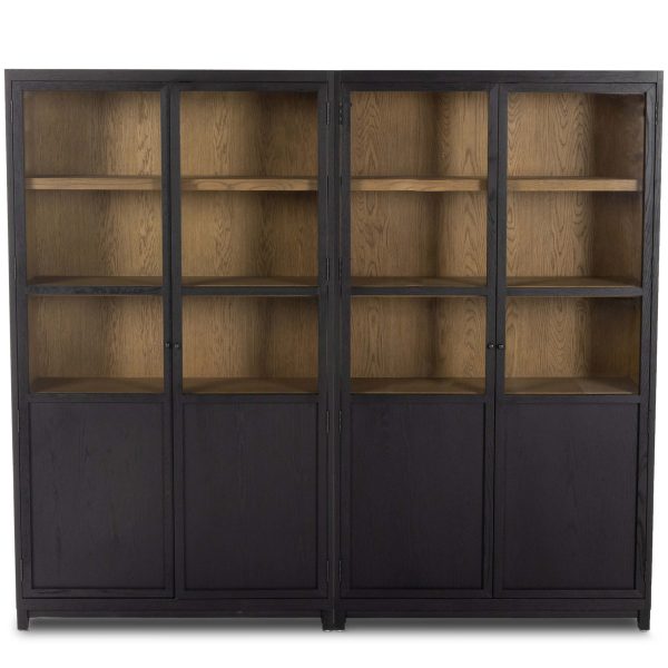 Millie Panel and Glass Door Double Cabinet, Drifted Matte Black For Discount