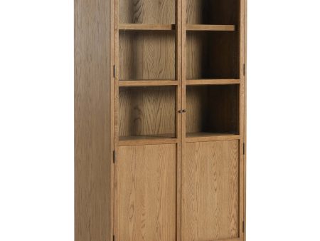 Millie Panel and Glass Door Cabinet, Drifted Oak For Cheap