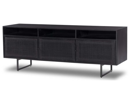 Carmel Media Console, Black Wash w  Black Cane Hot on Sale