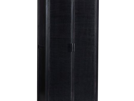 Caprice Tall Cabinet, Black Wash w Black Cane For Cheap