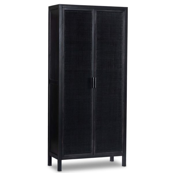 Caprice Tall Cabinet, Black Wash w Black Cane For Cheap