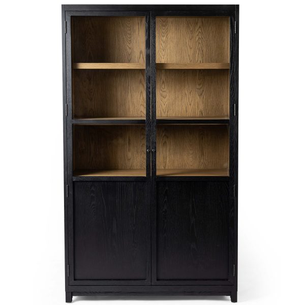 Millie Panel and Glass Door Cabinet, Drifted Matte Black For Discount