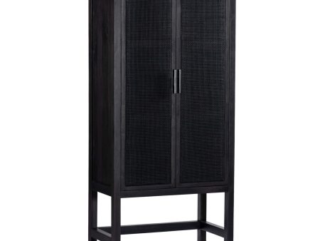 Caprice Narrow Cabinet, Black Wash w Black Cane Hot on Sale