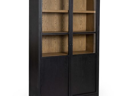 Millie Panel and Glass Door Cabinet, Drifted Matte Black For Discount