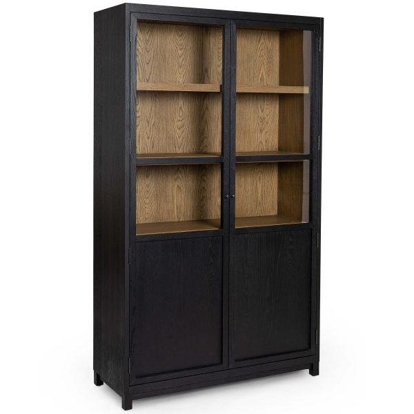 Millie Panel and Glass Door Cabinet, Drifted Matte Black For Discount