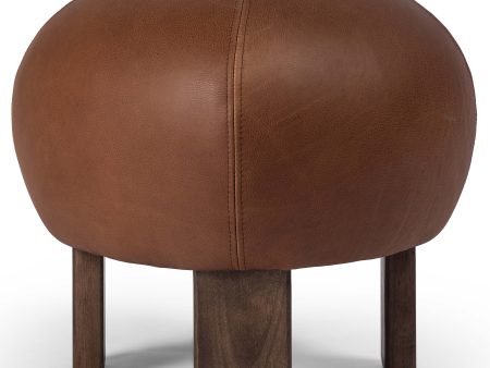 Alma Leather Ottoman, Brickhouse Cognac For Sale